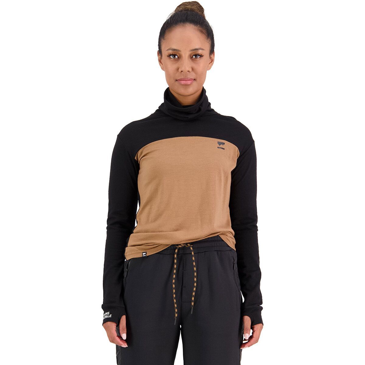 Mons Royale Yotei BF High Neck Top - Women's Black/Toffee, XS