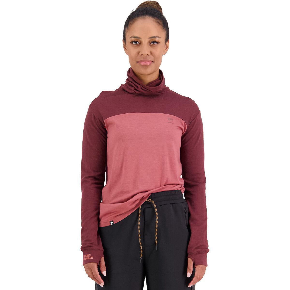 Mons Royale Yotei BF High Neck Top - Women's Dark Chocolate/Terracotta, S