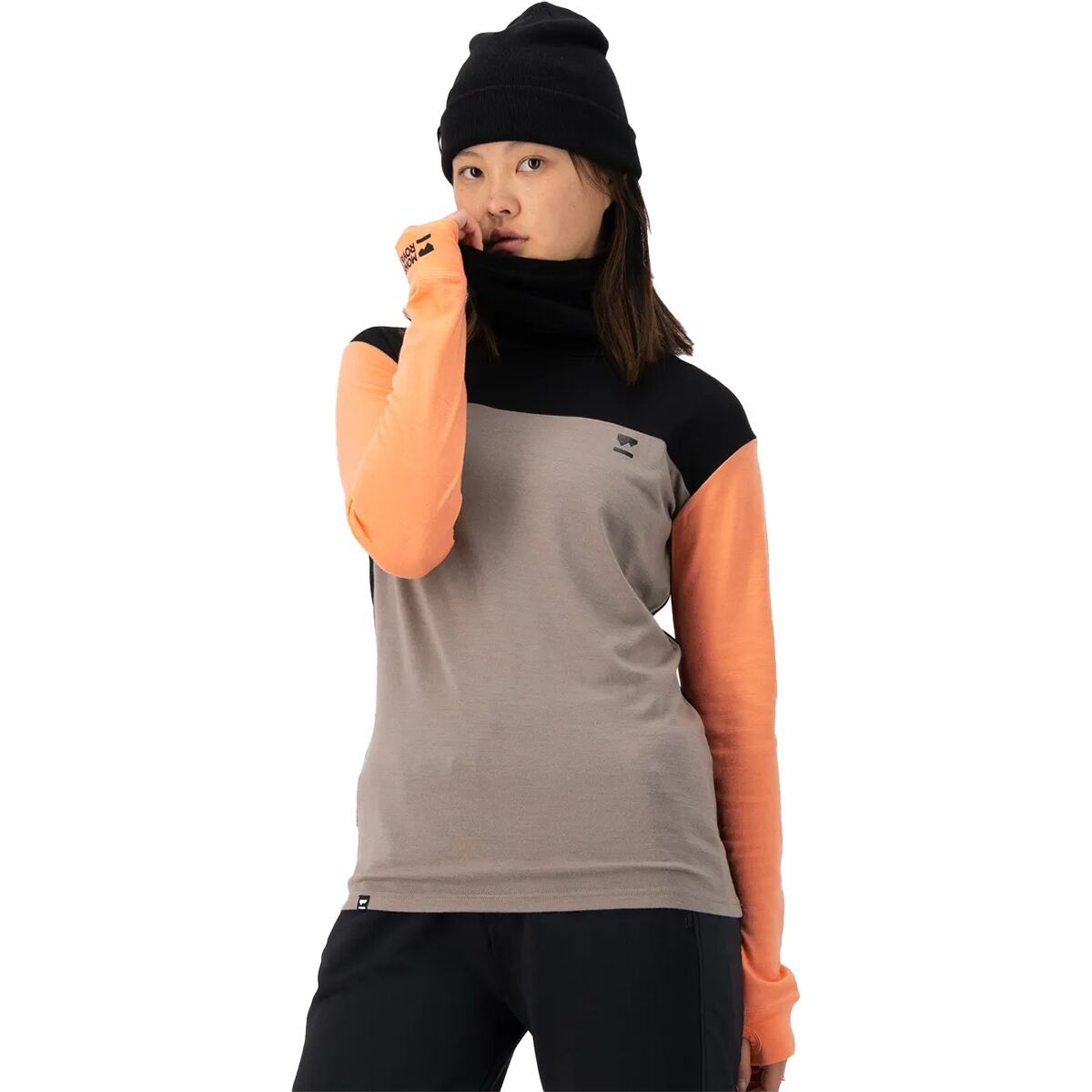 Mons Royale Yotei BF High Neck Top - Women's Punch/Cinder/Black, XL