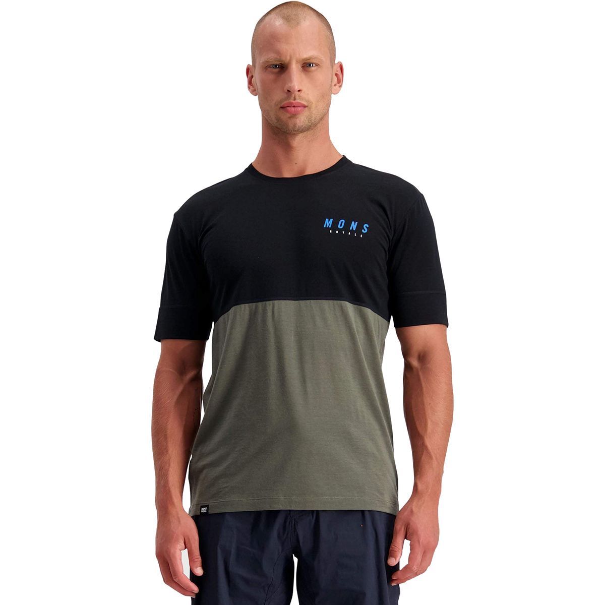 Mons Royale Cadence Short-Sleeve Jersey - Men's Black/Olive, L