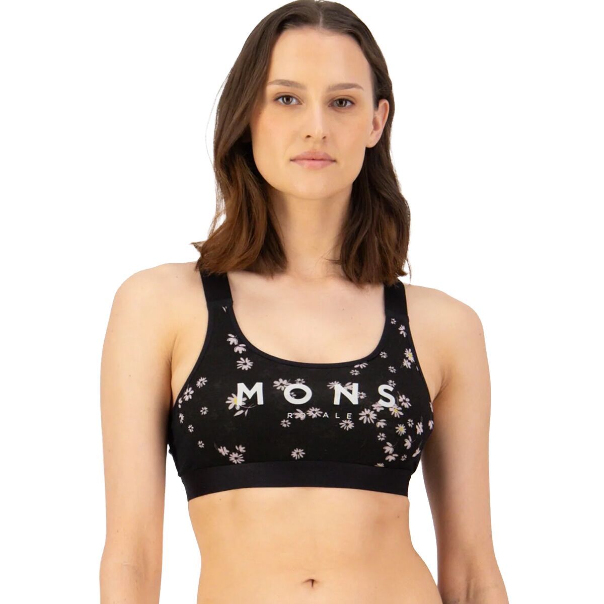 Image of Mons Royale Stella X-Back Sports Bra - Women's Black Daisy, M