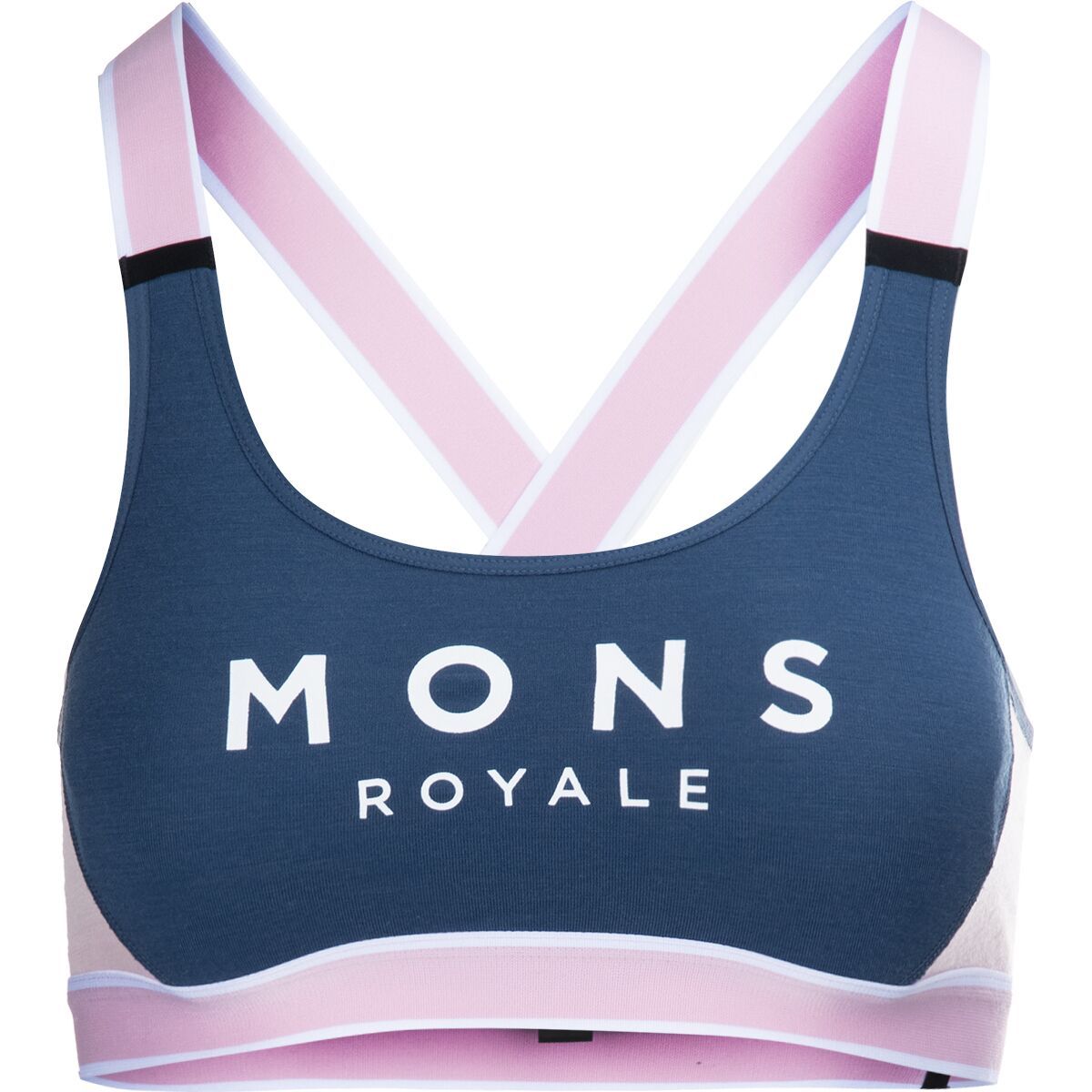 Mons Royale Stella X-Back Sports Bra - Women's Dark Denim/Powder Pink, M