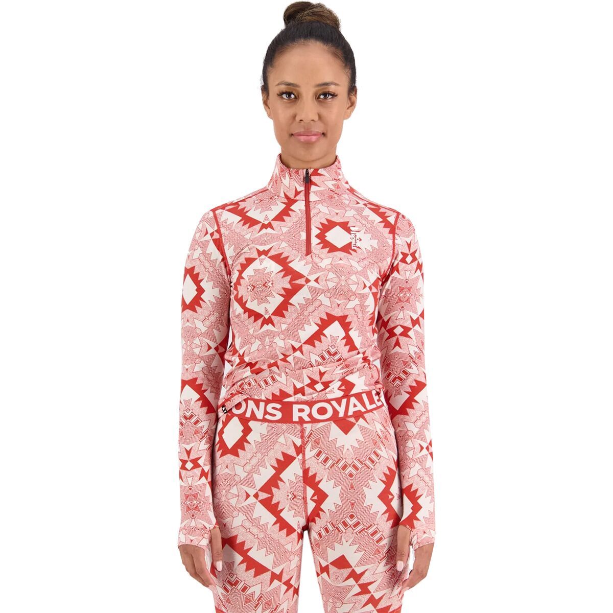 Mons Royale Cascade Merino Flex 200 1/4 Zip Top - Women's Retro Red Nordtek, M