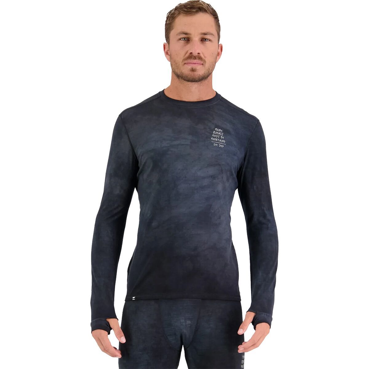 Mons Royale Cascade Merino Flex Long-Sleeve Top - Men's Black Acid Wash, S