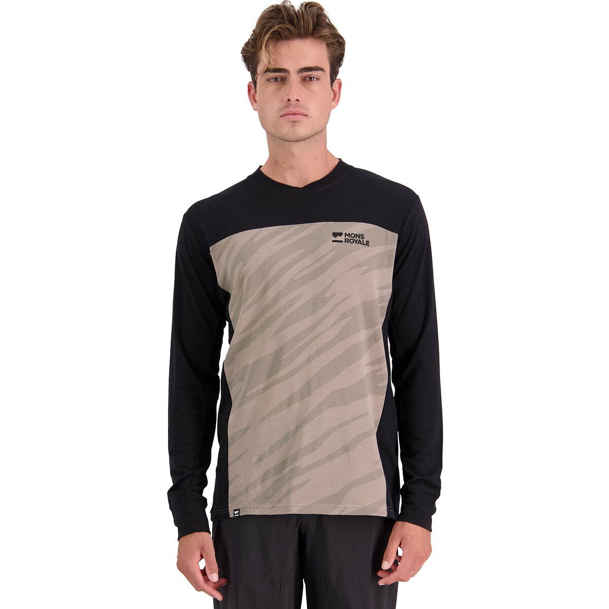 Mons Royale Redwood Enduro V-Neck Long-Sleeve Jersey - Men's Black/Undercover Camo, M