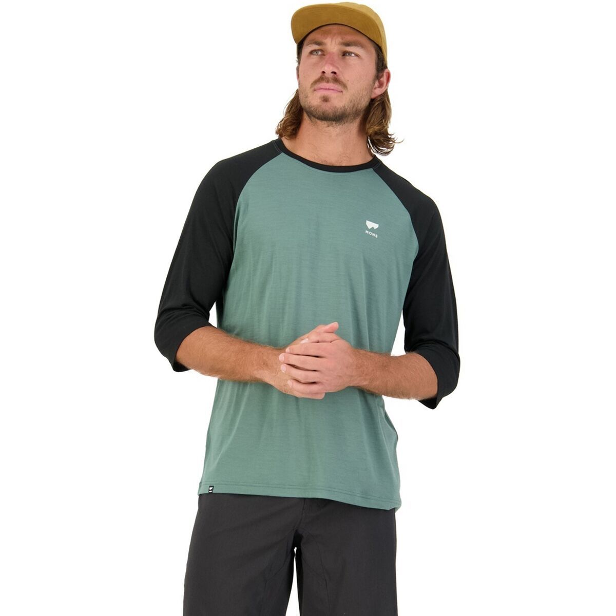 Mons Royale Tarn Merino Shift Raglan 3/4 Sleeve - Men's Burnt Sage/Black, XXL
