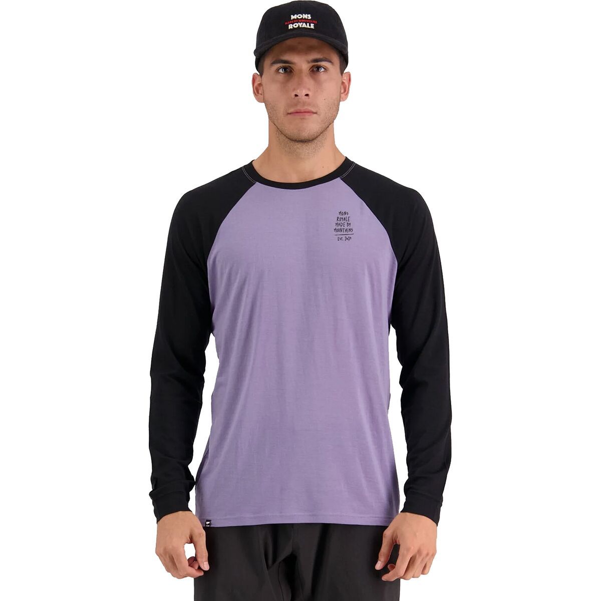 Mons Royale Icon Raglan Top - Men's Black/Thistle, S