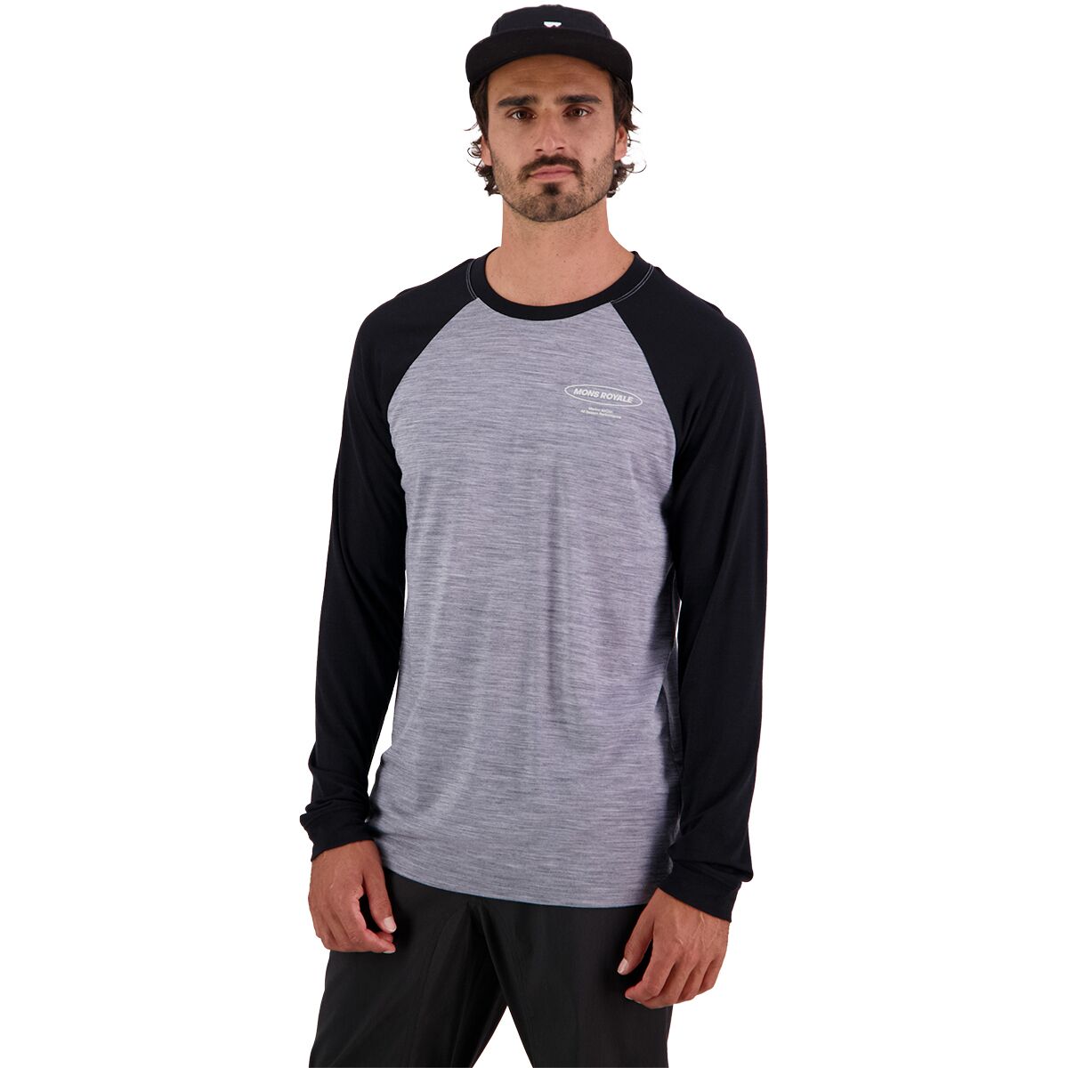 Image of Mons Royale Icon Raglan Top - Men's Grey Heather/Black, M