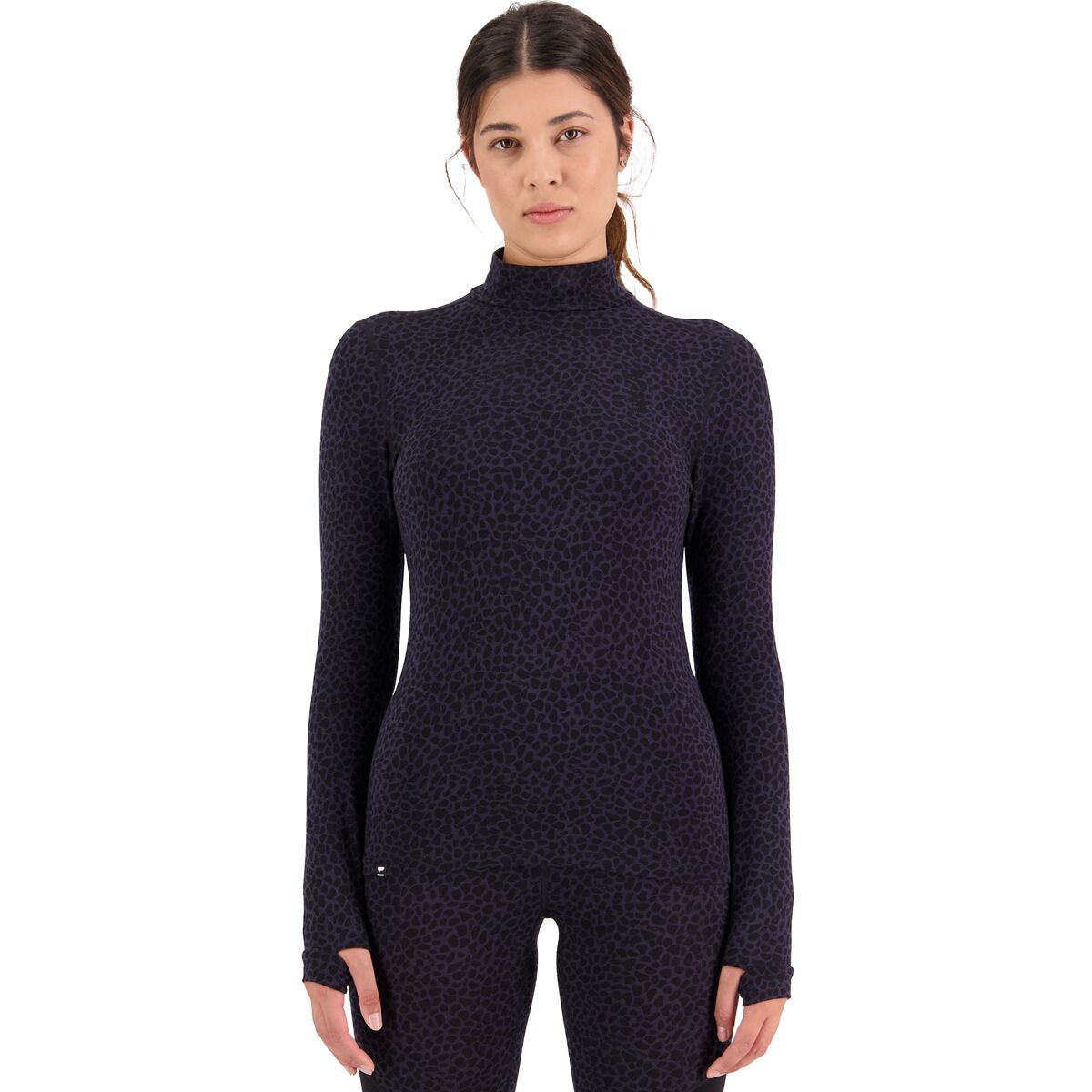 Mons Royale Cascade Merino Flex 200 Mock-Neck Top - Women's Arctic Leopard, XL