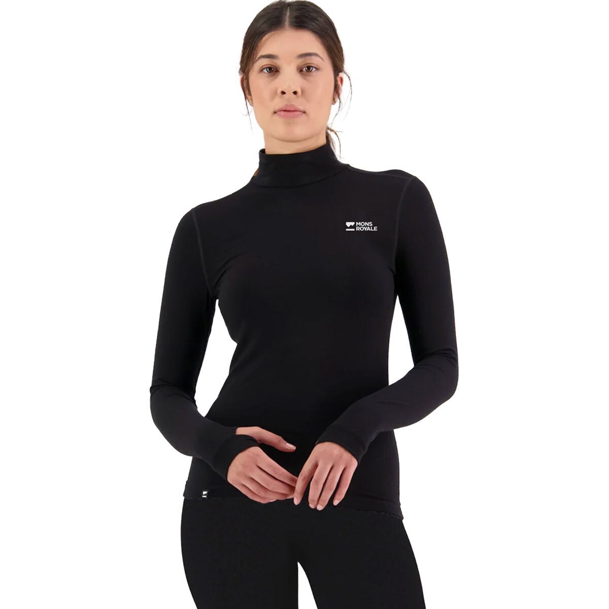 Image of Mons Royale Cascade Merino Flex 200 Mock-Neck Top - Women's Black2, S