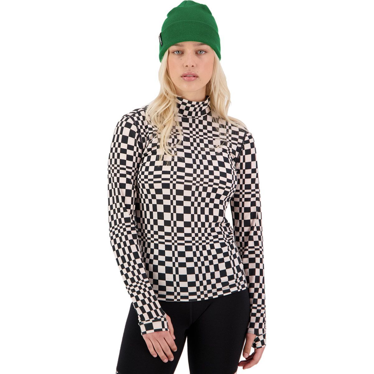 Mons Royale Cascade Merino Flex 200 Mock-Neck Top - Women's Checkers, XS