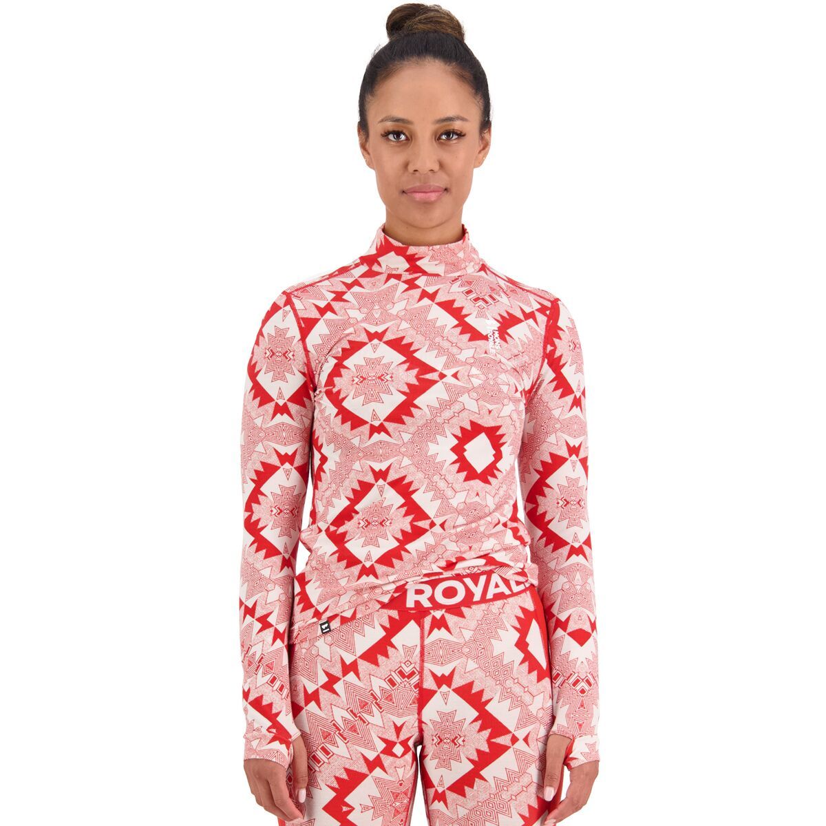 Mons Royale Cascade Merino Flex 200 Mock-Neck Top - Women's Retro Red Nordtek, S