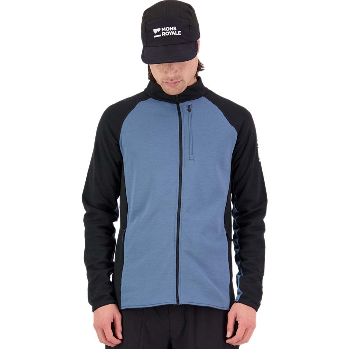 Mons Royale Approach Merino Gridlock Fleece Jacket - Men's Blue Slate/Black, XXL