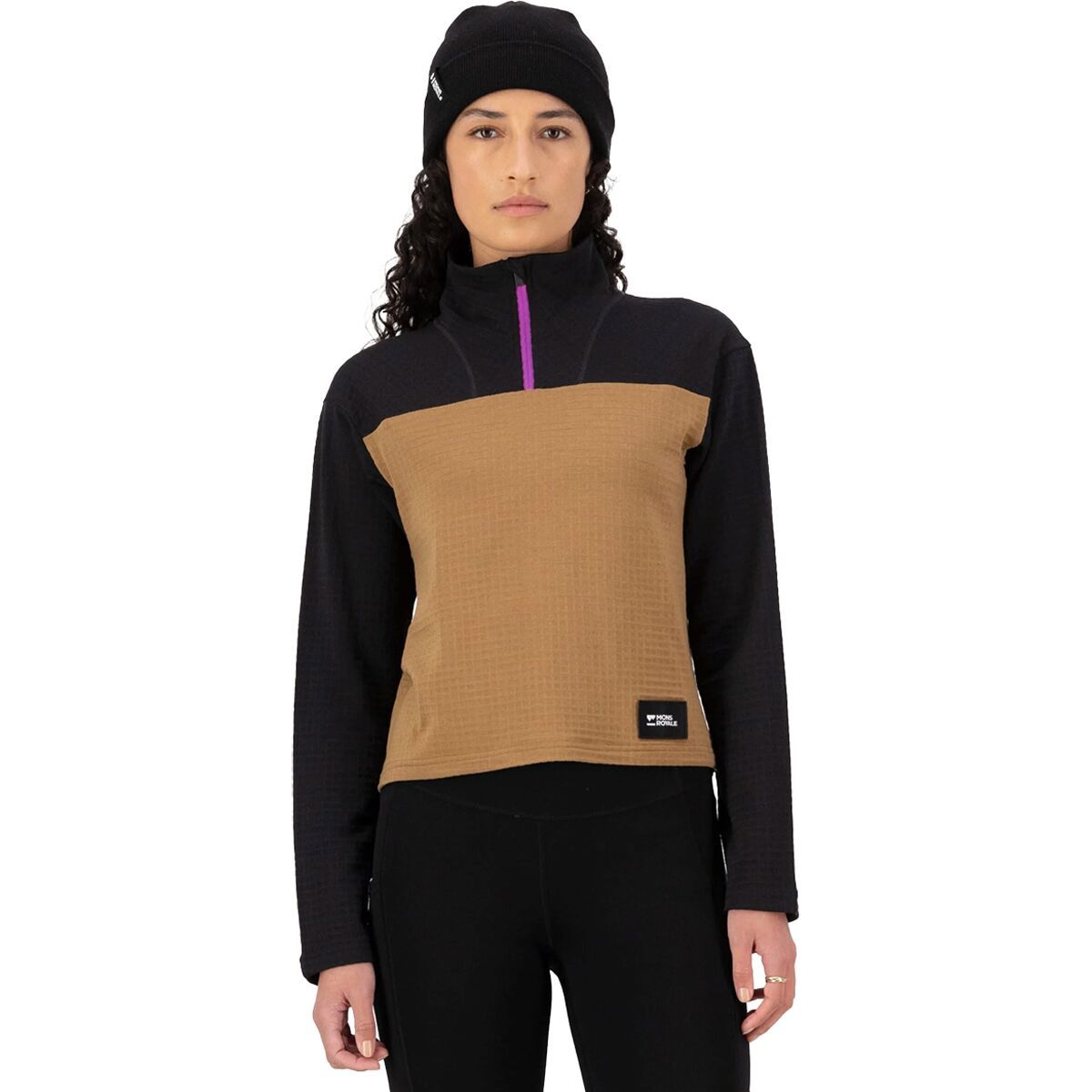Image of Mons Royale Offgrid Merino Fleece Long-Sleeve Top - Women's Black/Toffee, L