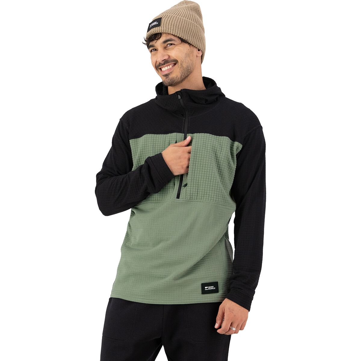 Image of Mons Royale Offgrid Merino Fleece 1/2-Zip Long-Sleeve Top - Men's Willow/Black, L