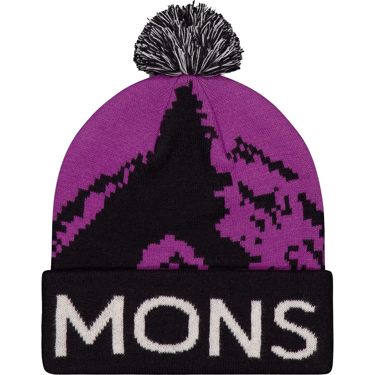 Image of Mons Royale Mtn Pixel Merino Pom Pom Beanie Purple Bolt/Black, One Size