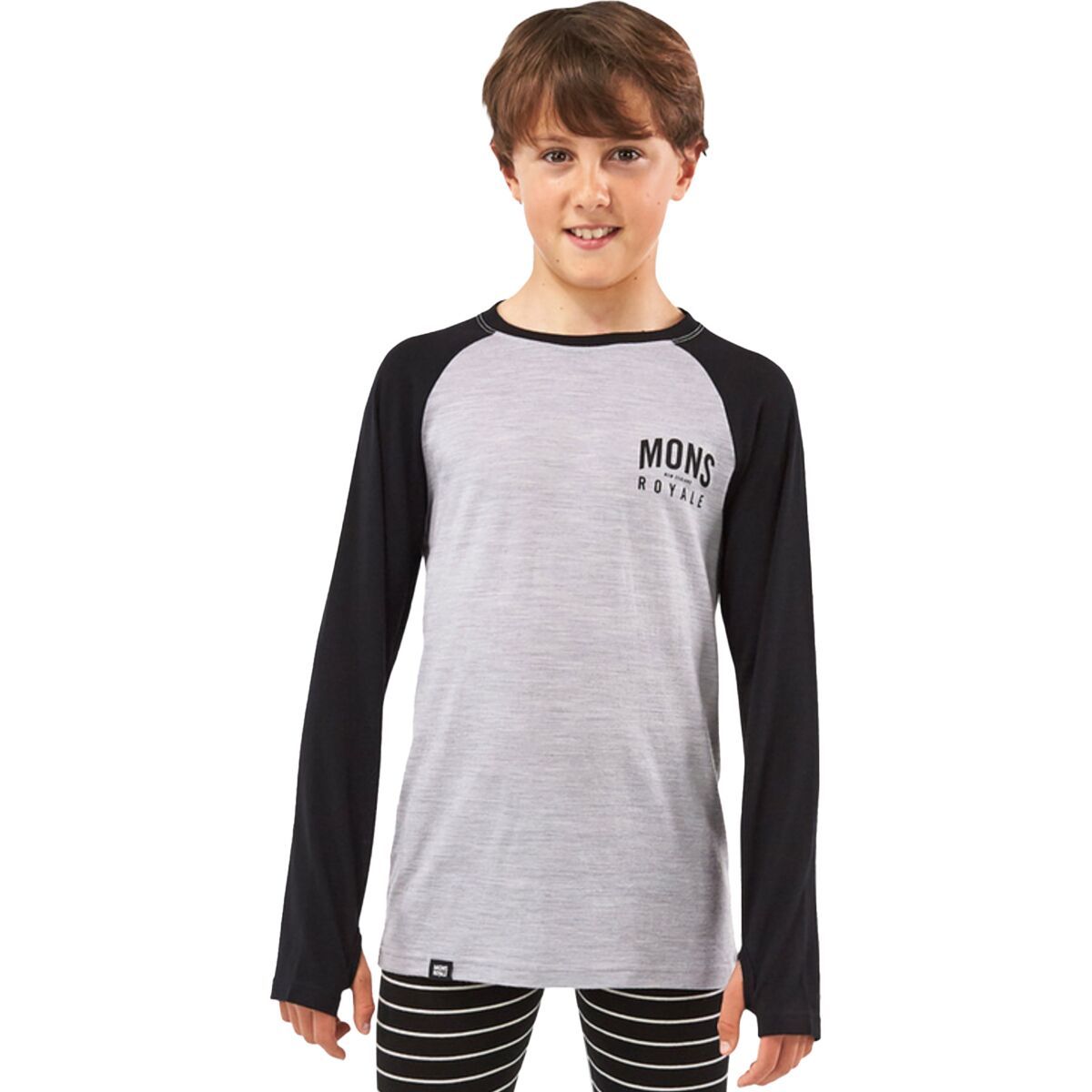 Mons Royale Groms Long-Sleeve Top - Kids' Black/Grey Marl, 12-13