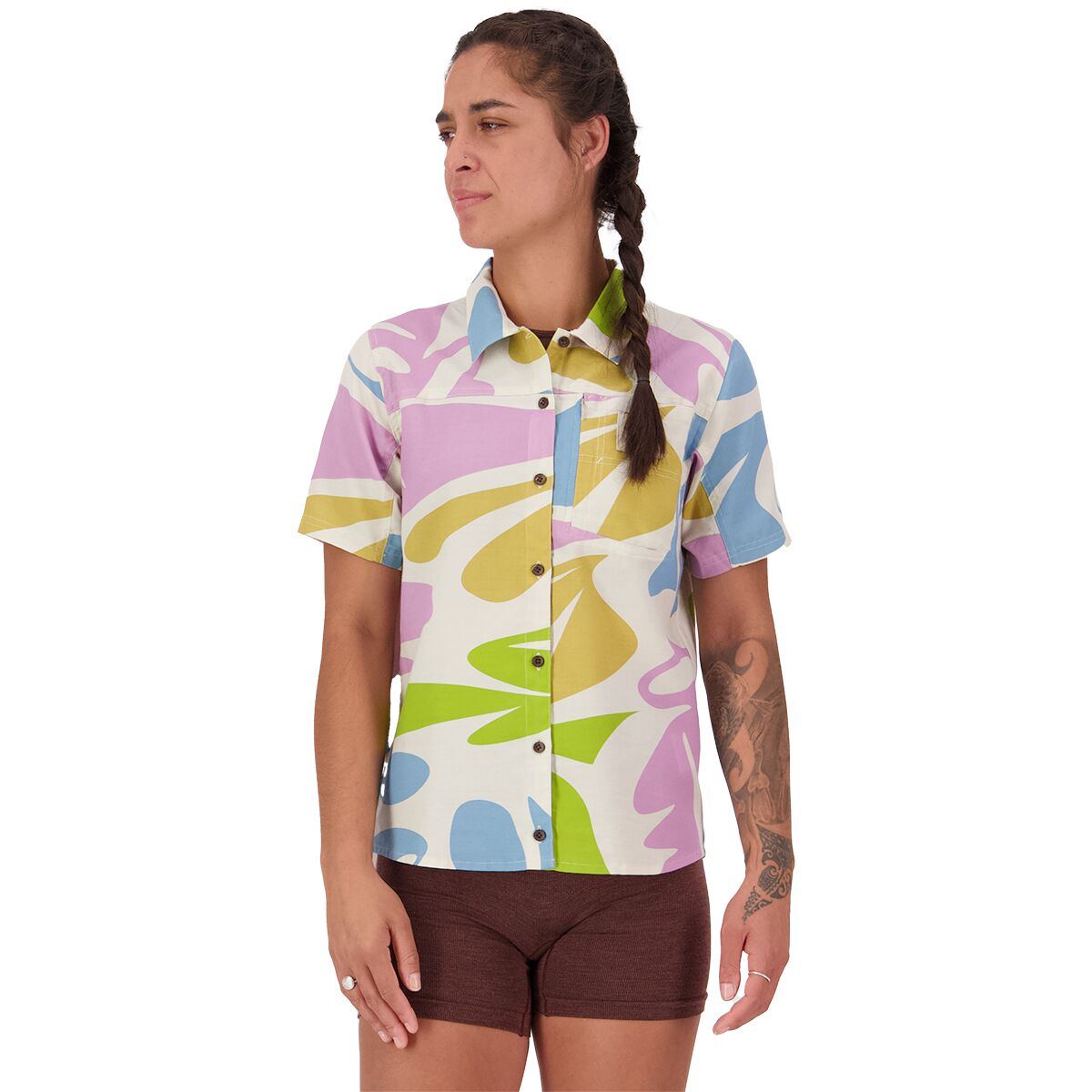 Image of Mons Royale AT Merino Short-Sleeve Shirt - Women's Natures Odyssey, L