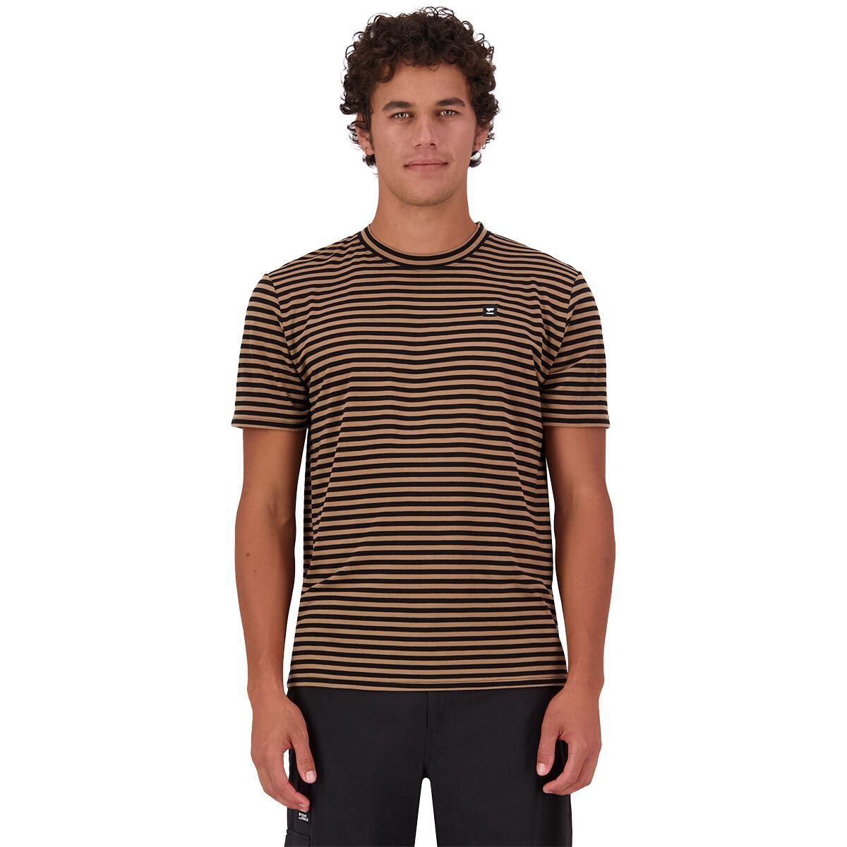 Image of Mons Royale Icon Merino T-Shirt - Men's MR Stripe Toffee, M