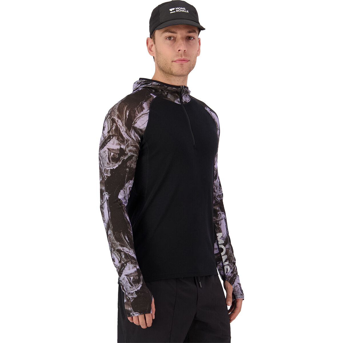 Image of Mons Royale Temple Merino Long-Sleeve Hoodie - Men's Rock Camo/Black, XL