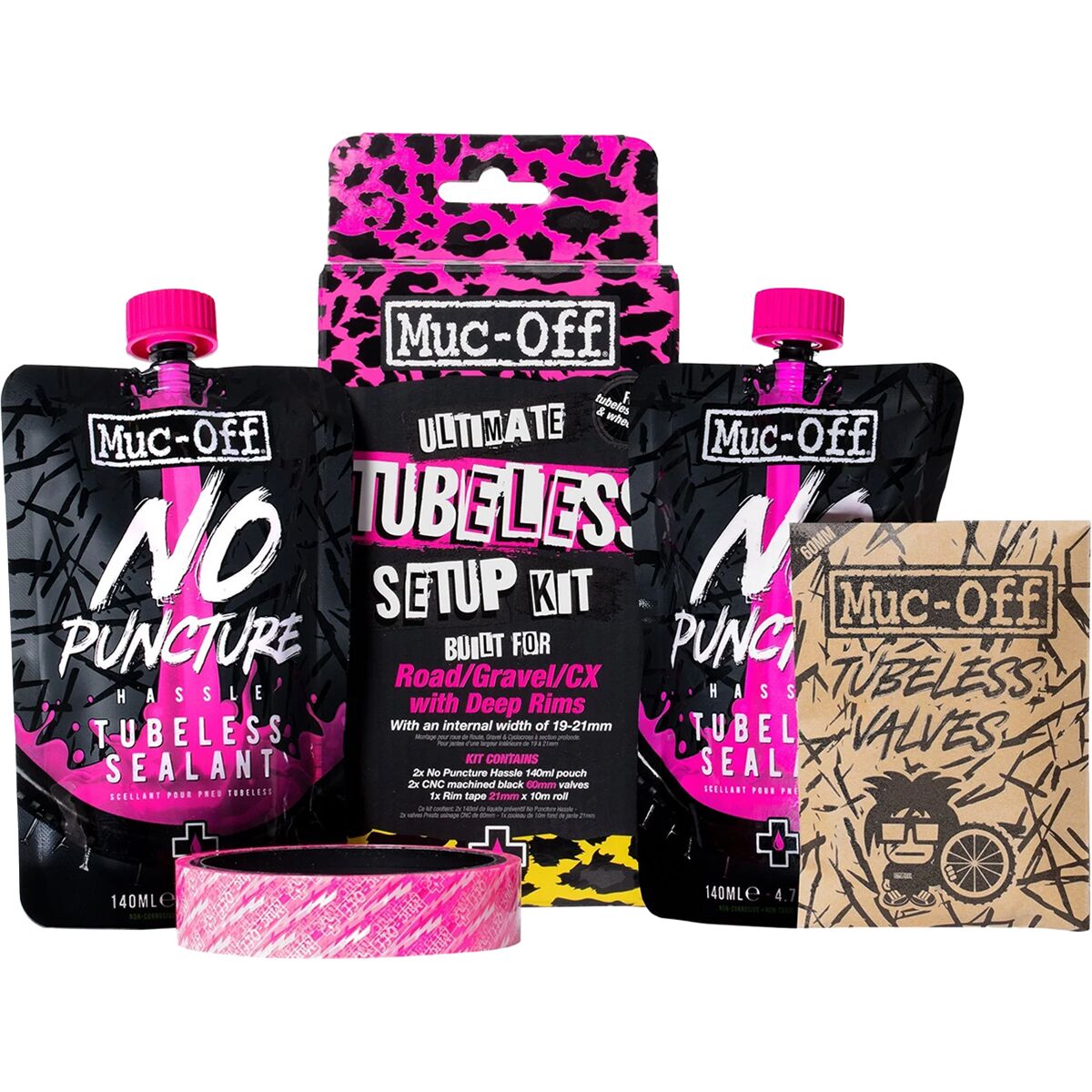 Image of Muc-Off Ultimate Tubeless Setup Kit One Color, Road, 21mm Tape/60mm Valves