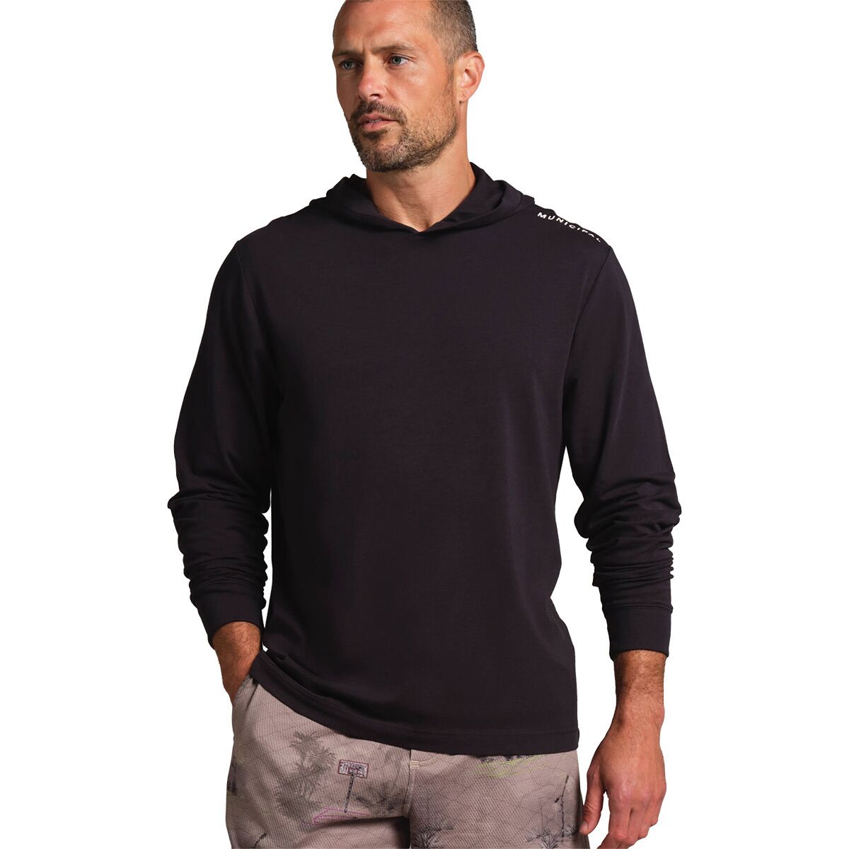 Image of Municipal Enduro Stretch Long-Sleeve Hooded Shirt - Men's Black, M