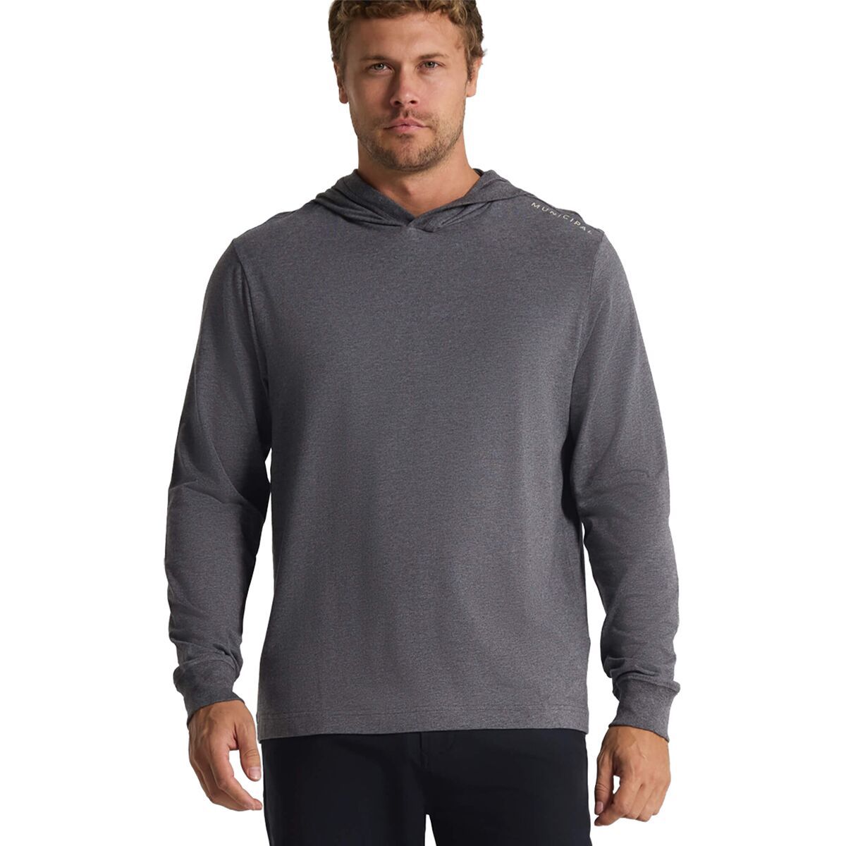 Image of Municipal Enduro Stretch Long-Sleeve Hooded Shirt - Men's Charcoal Heather, XL