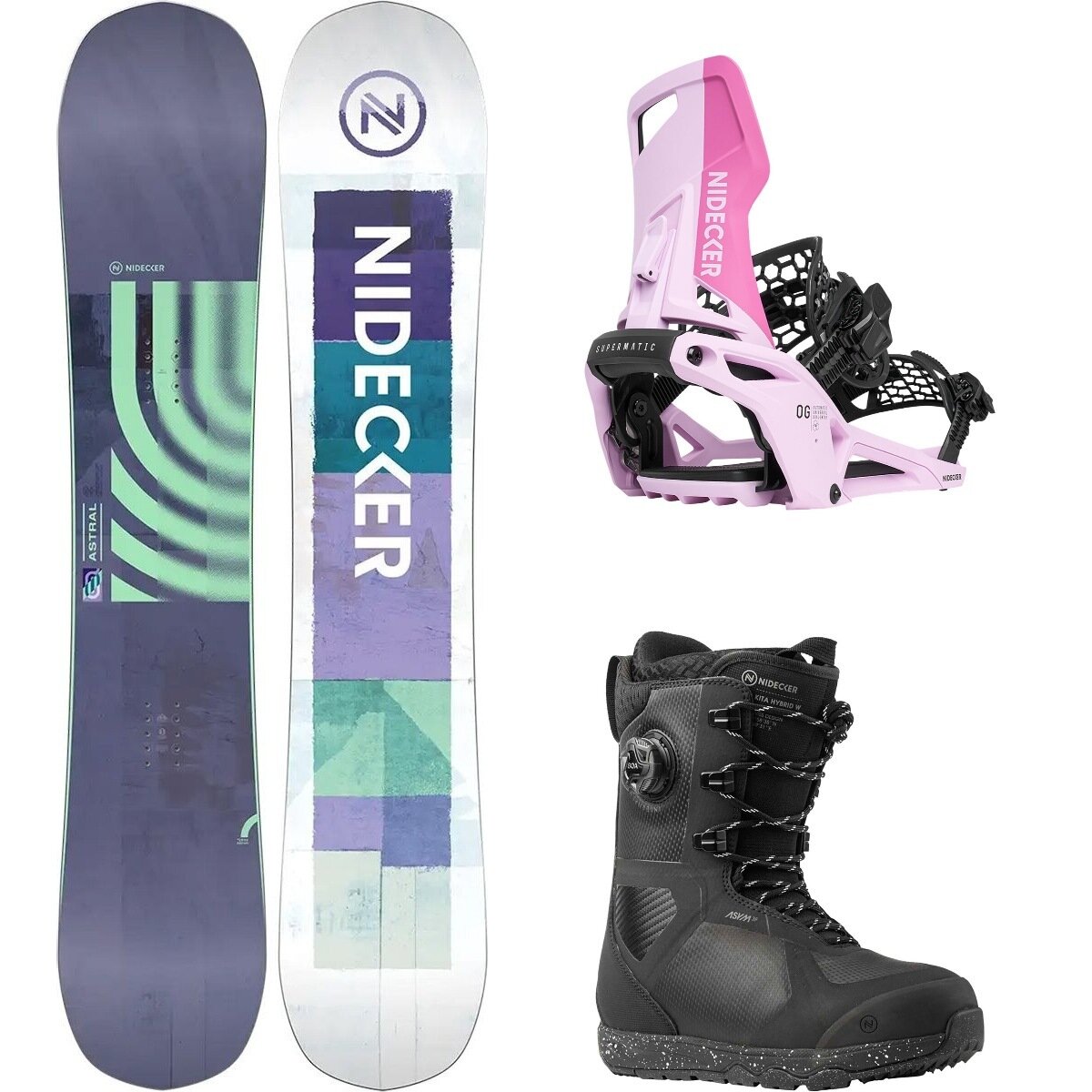 Image of Nidecker Astral Snowboard + OG Supermatic Binding + Kita Hybrid Boot One Color/Milkshake/Black, 143cm/L/8.0