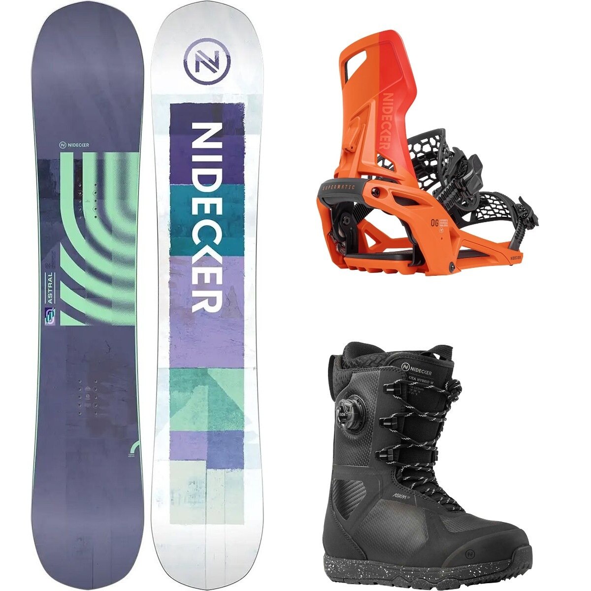 Image of Nidecker Astral Snowboard + OG Supermatic Binding + Kita Hybrid Boot One Color/Paprika/Black, 143cm/M/8.0