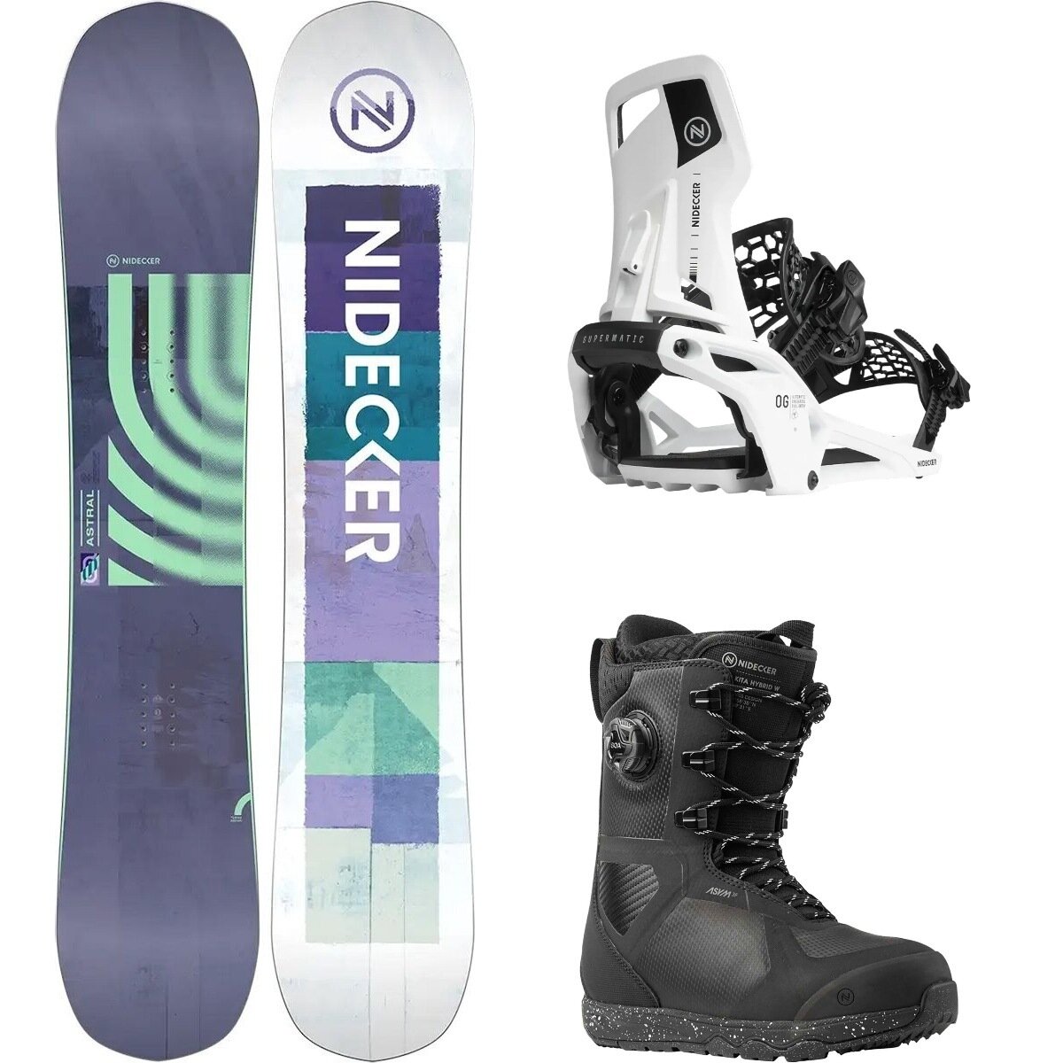 Image of Nidecker Astral Snowboard + OG Supermatic Binding + Kita Hybrid Boot One Color/White/Black, 155cm/L/8.0
