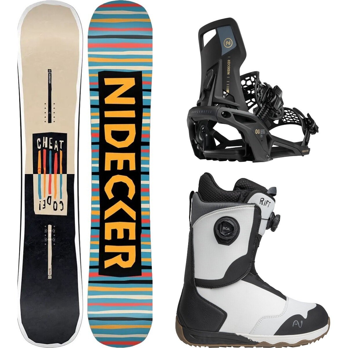Image of Nidecker Cheat Code Snowboard + OG Supermatic Binding + Rift Boot One Color/Black/Ned, 159cm/M/7.5