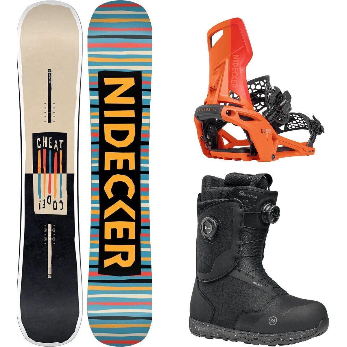Image of Nidecker Cheat Code Snowboard + OG Supermatic Binding + Rift Boot One Color/Paprika/Black, 153cm/L/9.5