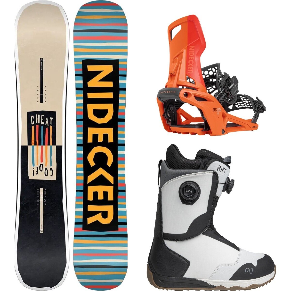 Image of Nidecker Cheat Code Snowboard + OG Supermatic Binding + Rift Boot One Color/Paprika/Ned, 153cm/M/8.0