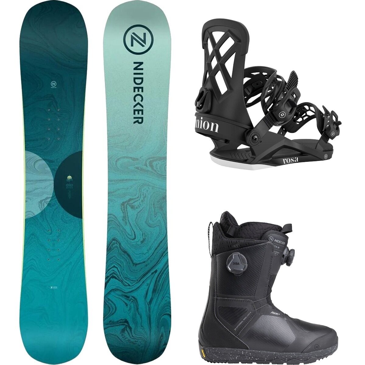 Image of Nidecker Elle Snowboard + Union Rosa Binding + Kita Boot - Women's One Color/Black/Black, 155cm/M/6.5