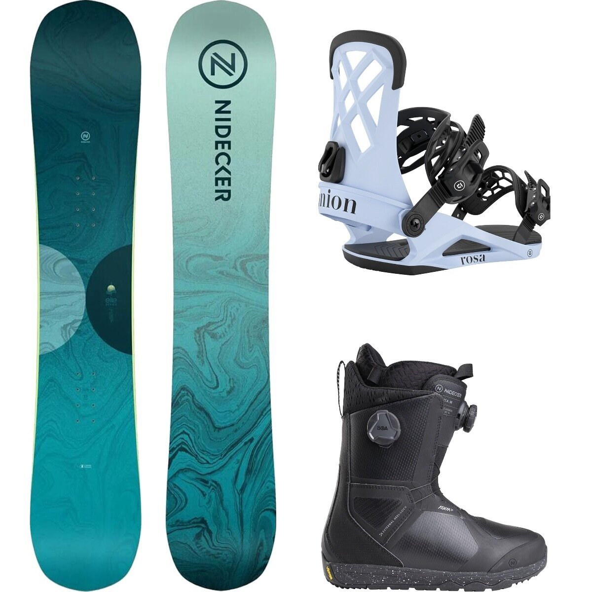 Image of Nidecker Elle Snowboard + Union Rosa Binding + Kita Boot - Women's One Color/Light Grey/Black, 155cm/M/7.0