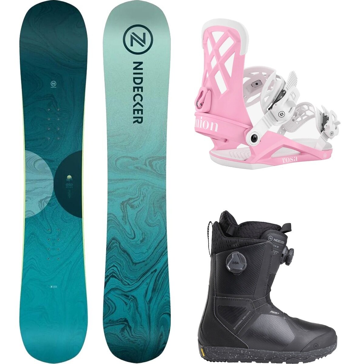 Image of Nidecker Elle Snowboard + Union Rosa Binding + Kita Boot - Women's One Color/Pink/Black, 147cm/M/7.0