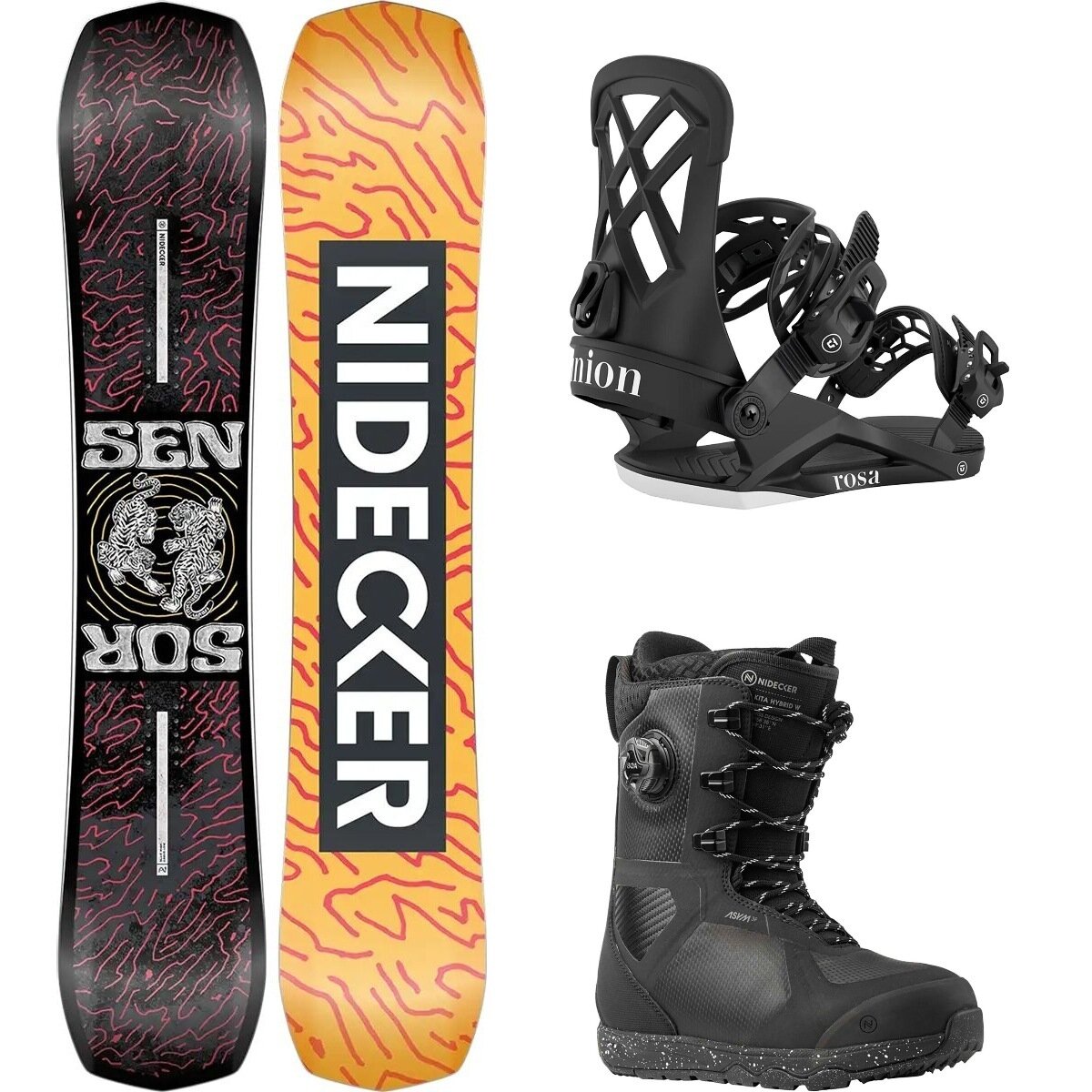 Image of Nidecker Sensor Snowboard + Rosa Binding + Kita Hybrid Boot - Women's One Color/Black/Black, 153cm/M/6.5