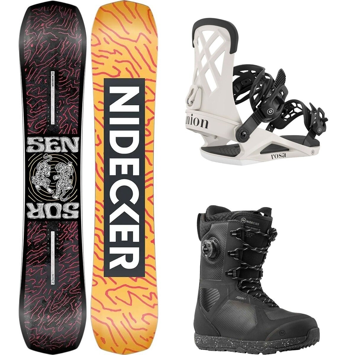 Image of Nidecker Sensor Snowboard + Rosa Binding + Kita Hybrid Boot - Women's One Color/Bone/Black, 143cm/S/5.5
