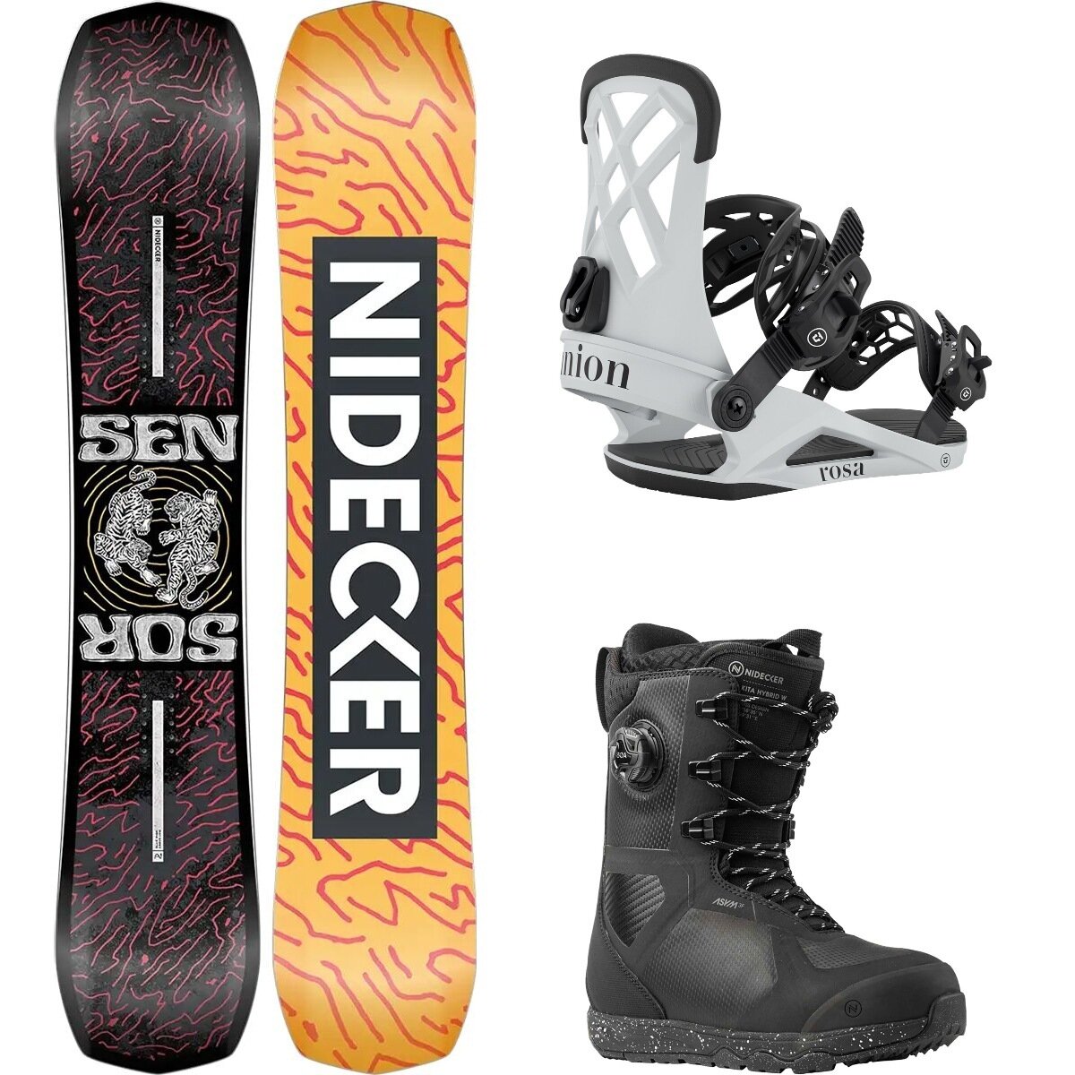 Image of Nidecker Sensor Snowboard + Rosa Binding + Kita Hybrid Boot - Women's One Color/Light Grey/Black, 147cm/L/9.0