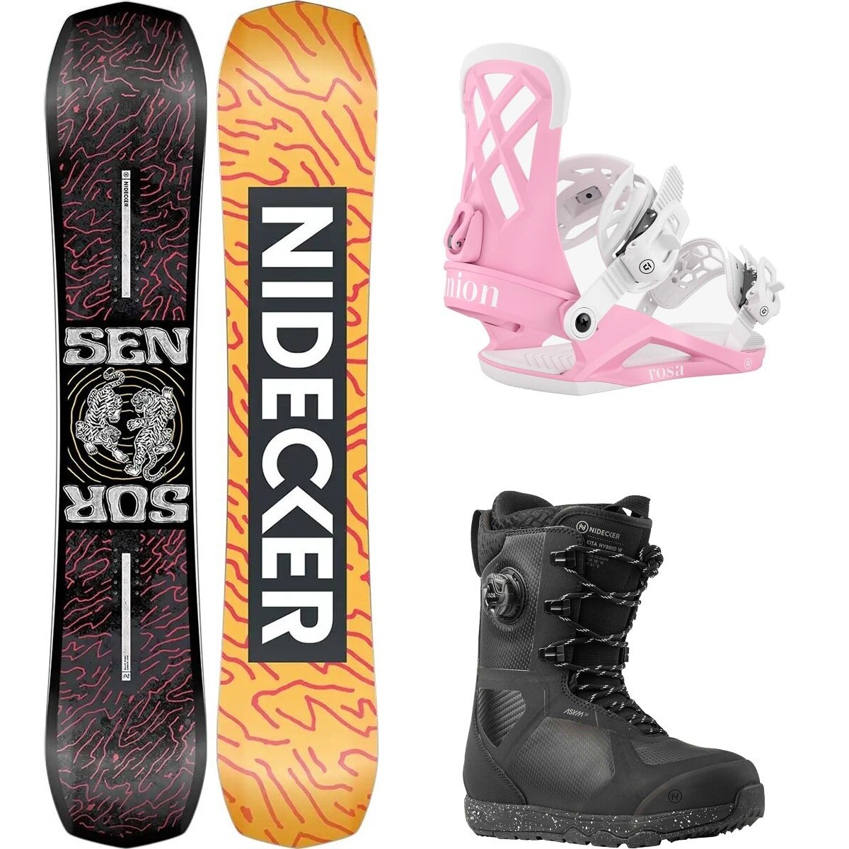 Nidecker Nidecker Sensor Snowboard + Rosa Binding + Kita Hybrid Boot - Women's One Color/Light Grey/Black, 139cm/M/7.0
