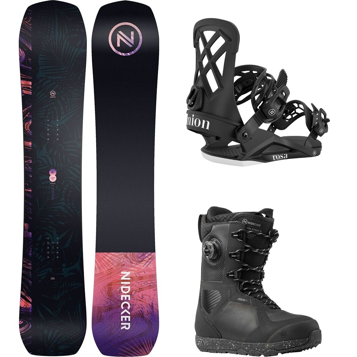 Image of Nidecker Venus Plus Snowboard + Rosa Binding + Kita Hybrid Boot One Color/Black/Black, 143mm/M/7.0
