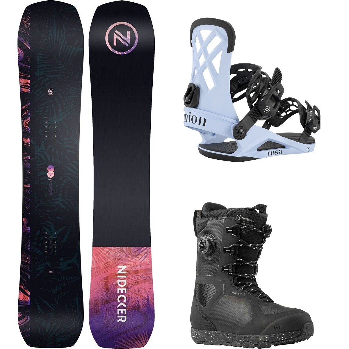 Image of Nidecker Venus Plus Snowboard + Rosa Binding + Kita Hybrid Boot One Color/Light Blue/Black, 151mm/L/8.5