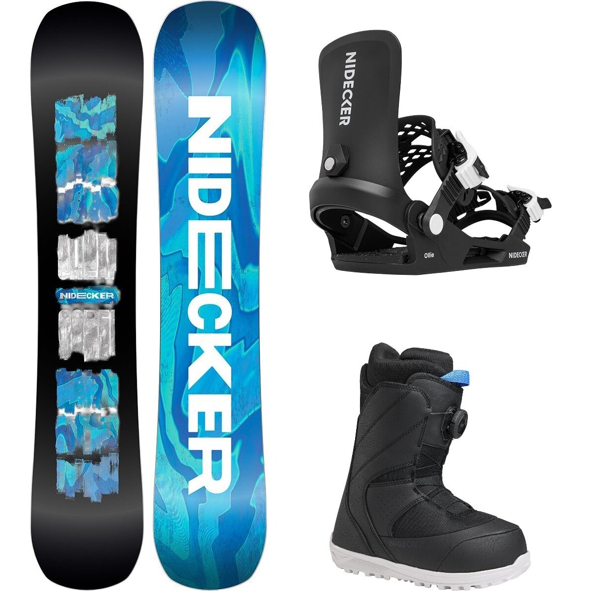 Image of Nidecker Cheat Code w/ Micron + Ollie Snowboard Package - Kids' OneCol,Black,Black, 142cm,M,5