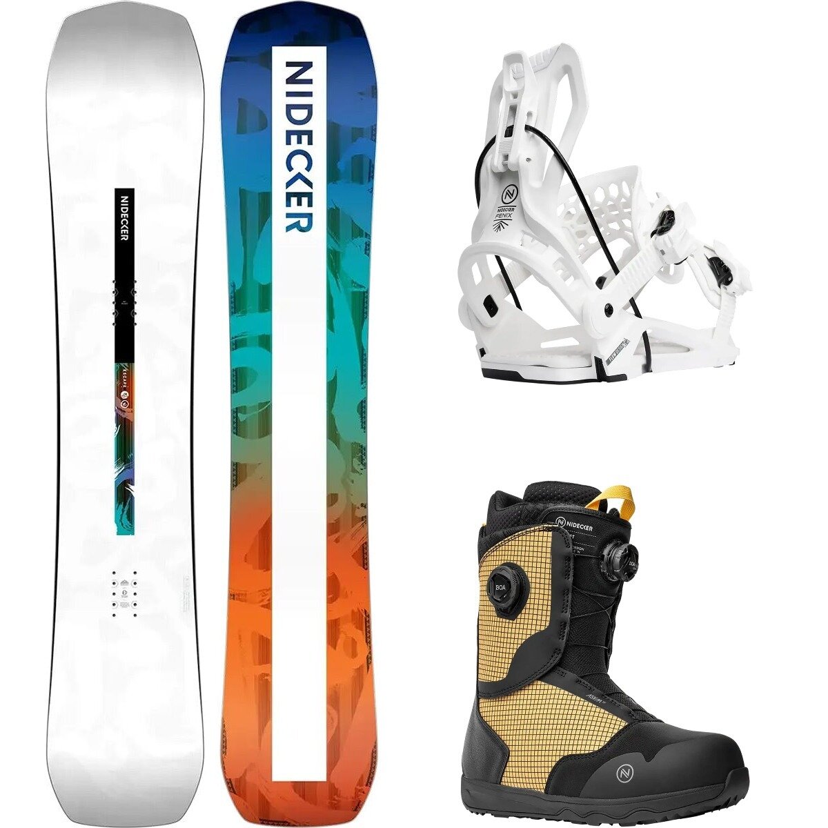 Image of Nidecker Escape w/ Rift Boa + Flow Fenix Snowboard Package OneCol,White,Yellow/Black, 152cm,L,10.5