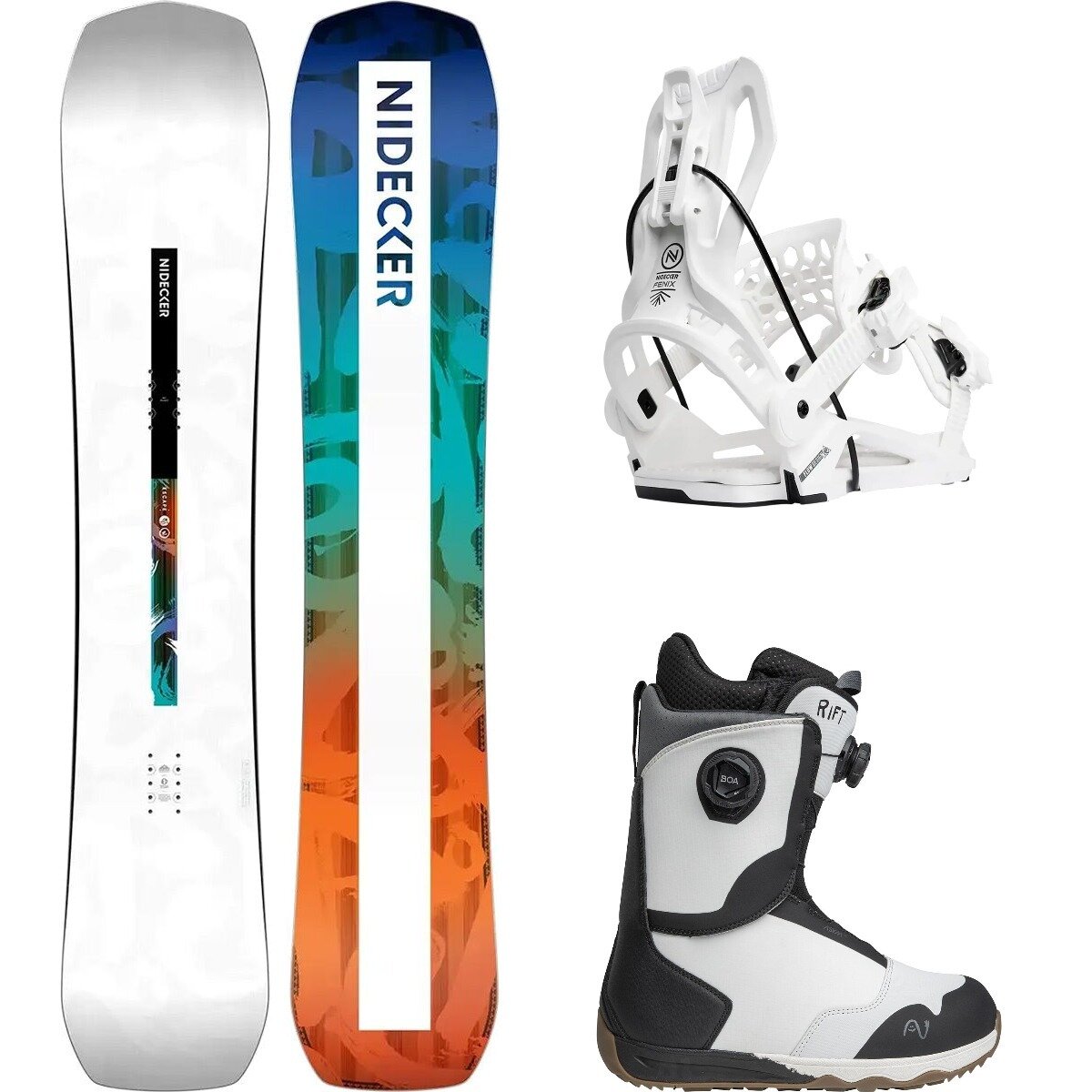 Image of Nidecker Escape w/ Rift Boa + Flow Fenix Snowboard Package OneCol,White,Ned, 165cm wide,M,7.5