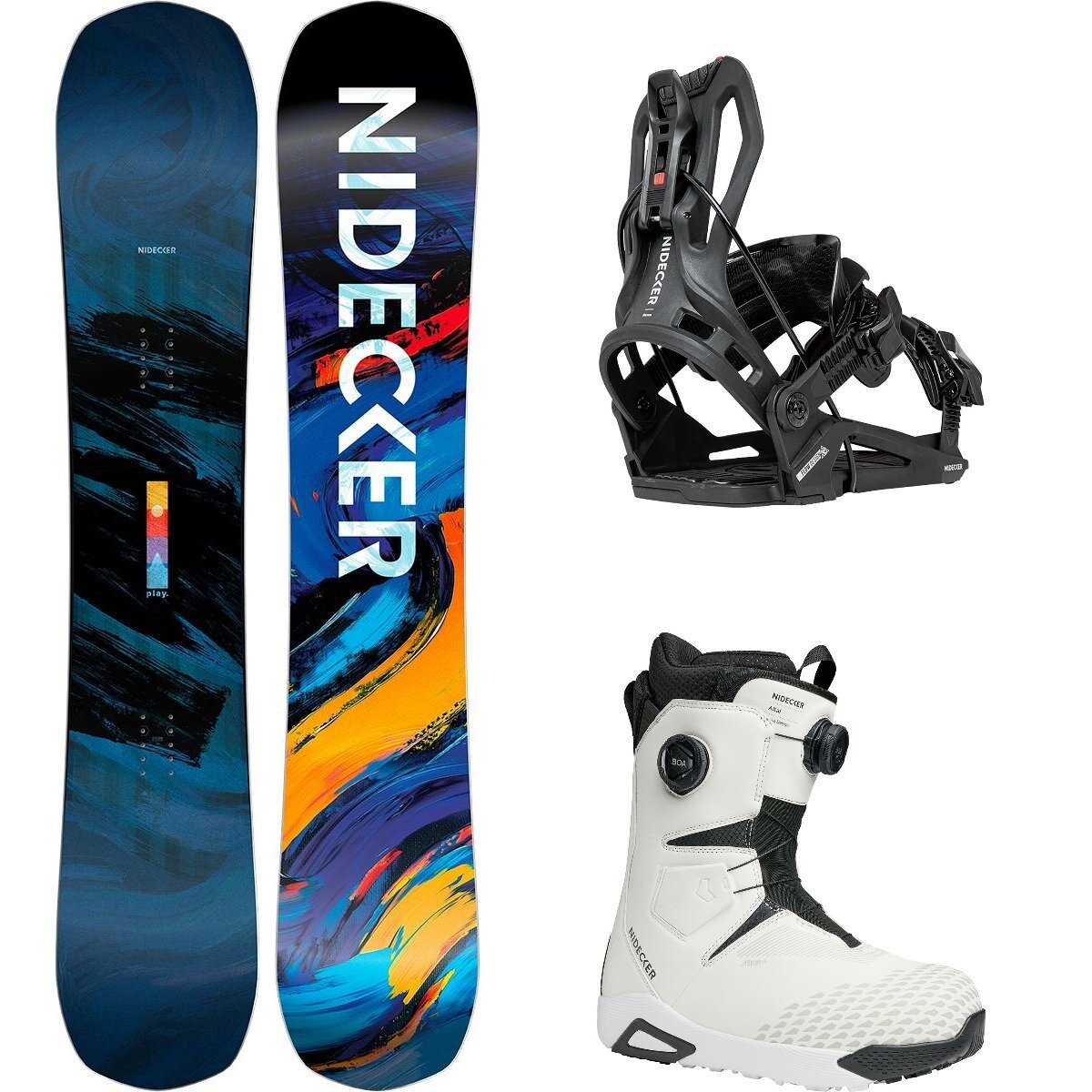 Image of Nidecker Play w/ Altai Boa + Flow Nexus Snowboard Package OneCol,Black,White, 162cm Wide,L,9.5