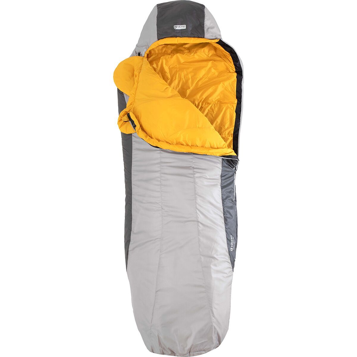 Image of NEMO Equipment Inc. Tempo 35 Sleeping Bag: 35F Synthetic Paloma Gray/Mango, Long