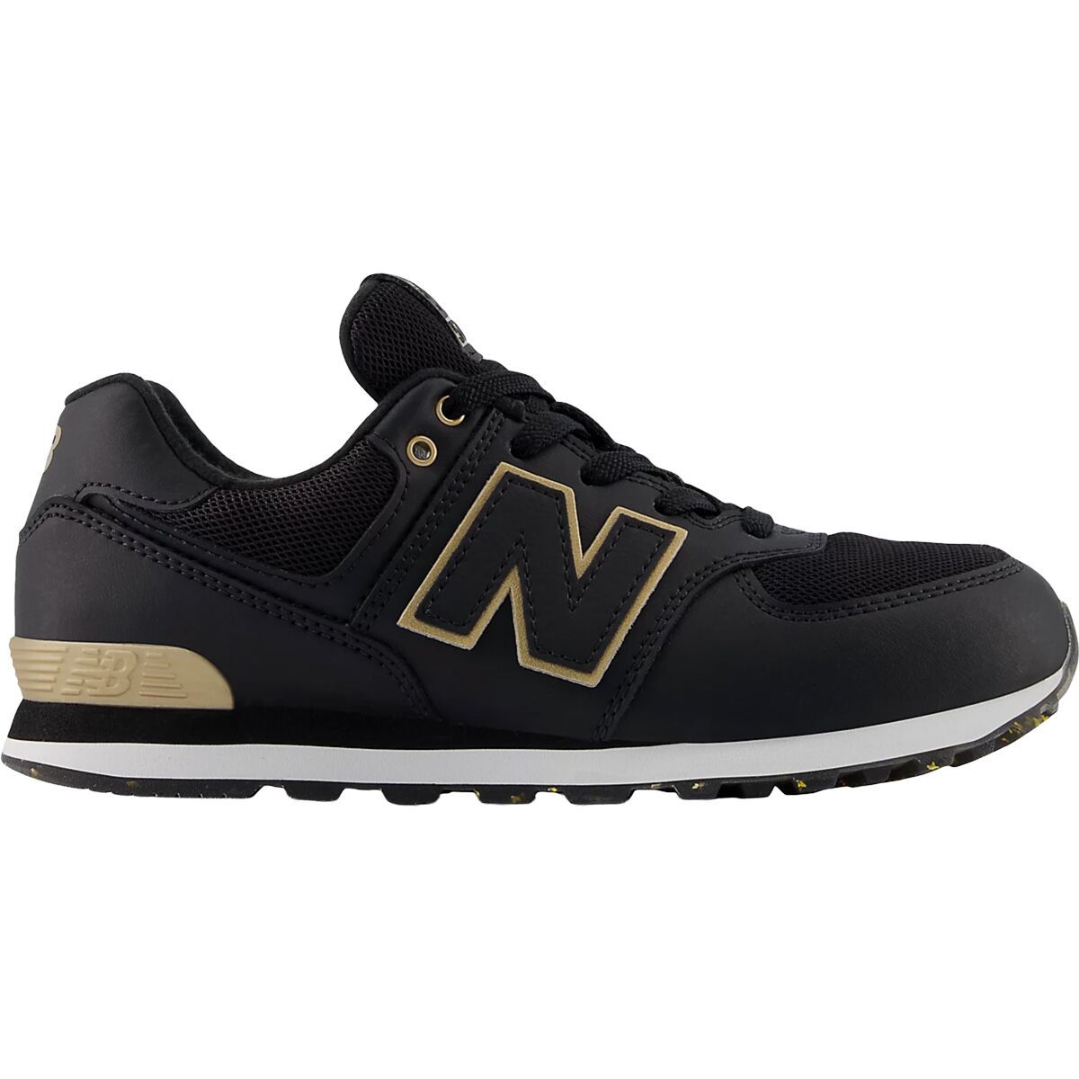 Image of New Balance 574 Shoe - Kids' Black/Gold, 5.0