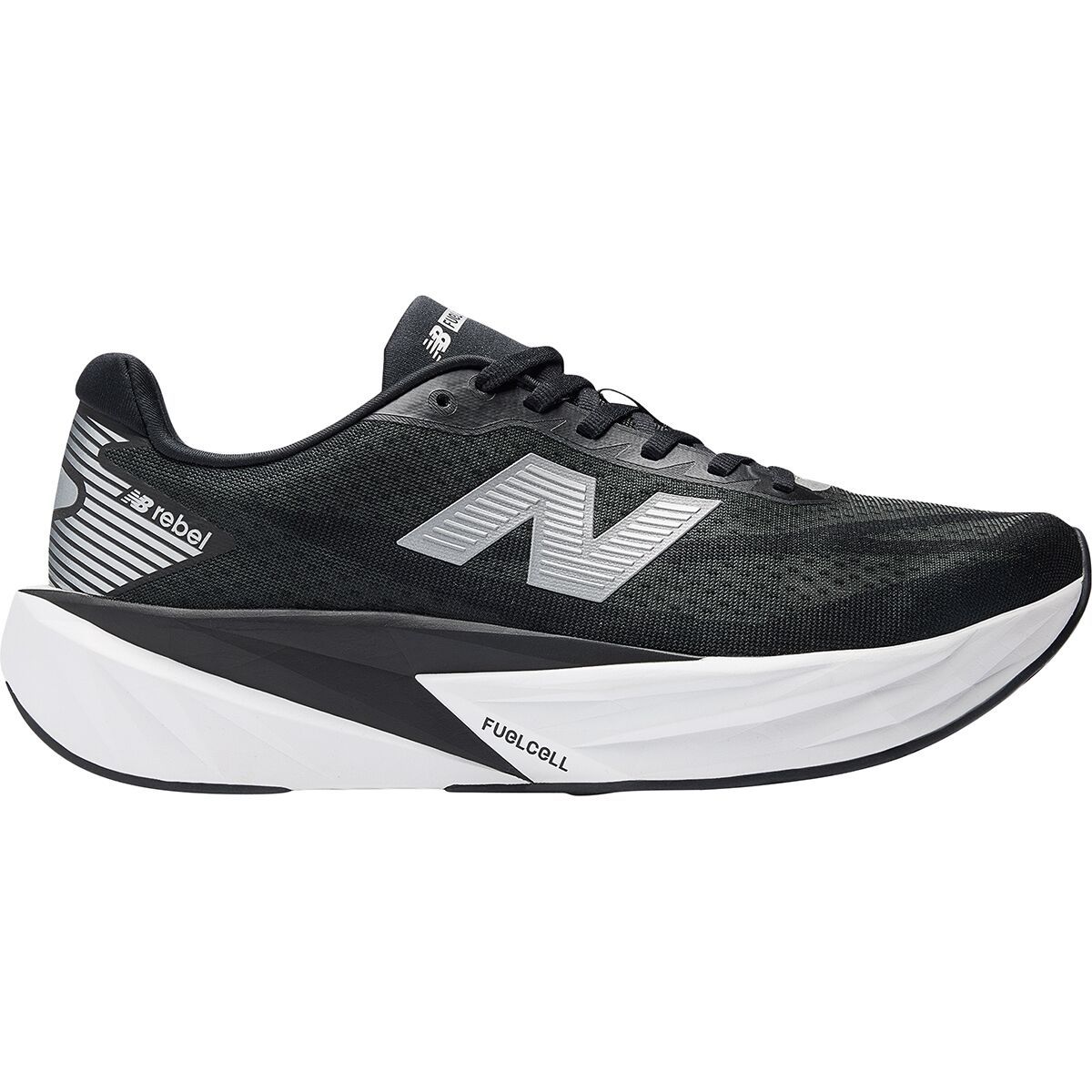 Image of New Balance FuelCell Rebel v5 Running Shoe - Men's Black/Silver Metallic/White, 11.5