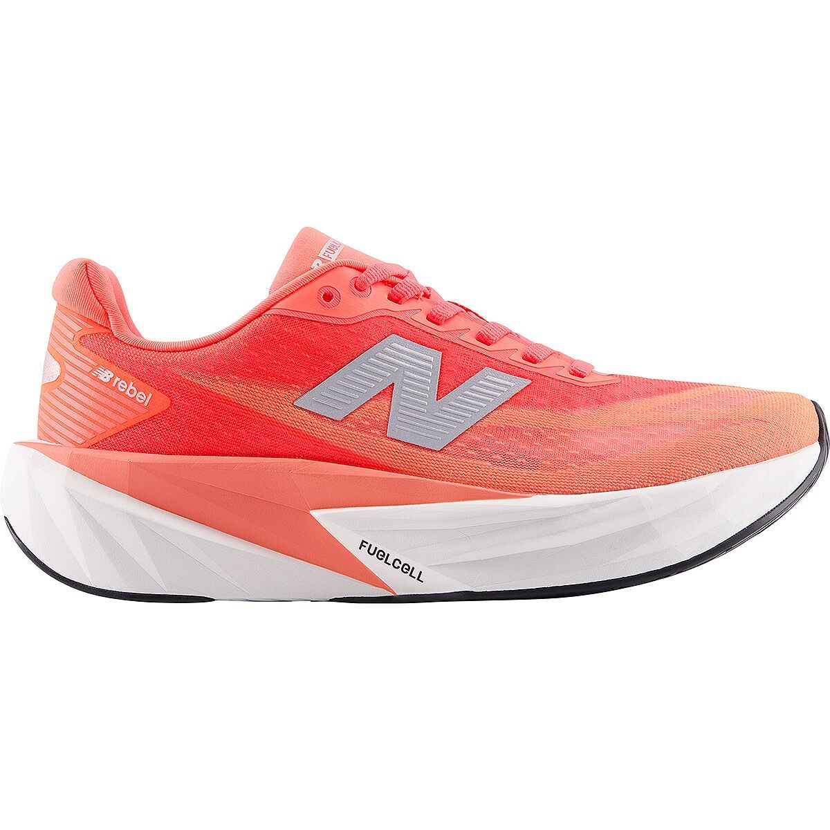 Image of New Balance FuelCell Rebel v5 Running Shoe - Women's Urgent Red/White/Silver Metallic, 6.5